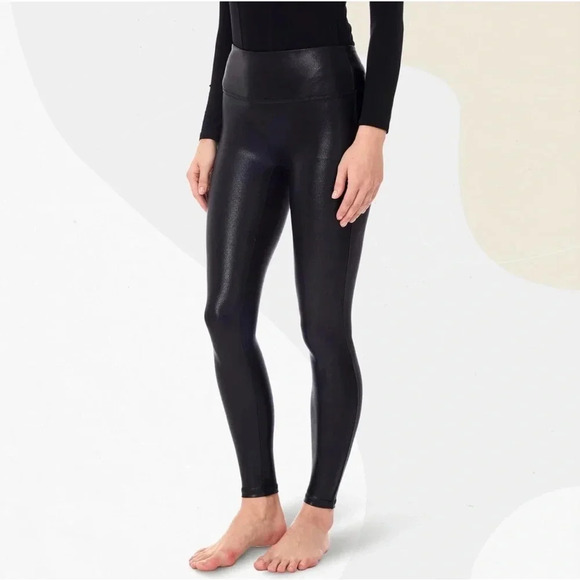 Faux Leather Leggings for Women Tummy Control Stretch High Waisted Size Small - Picture 1 of 6